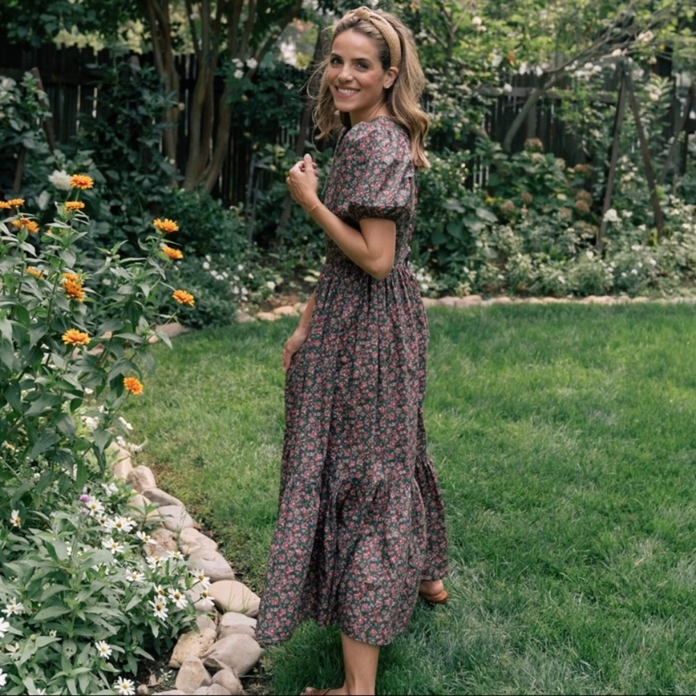 Doen Dune Dress in Amelie floral - Liberty fabric Green and Pink , XS